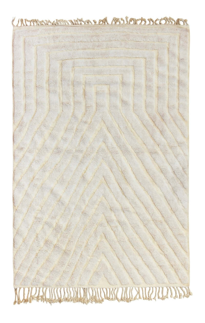Nomad Lines – Ivory Moroccan Rug featuring sculpted linear patterns in soft ivory wool