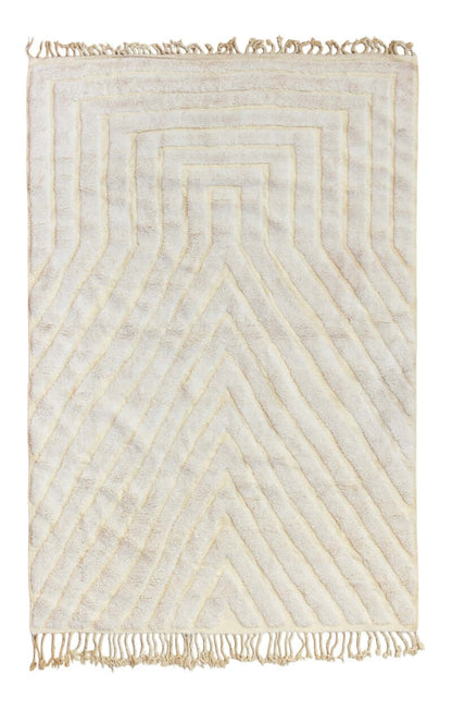 Nomad Lines – Ivory Moroccan Rug featuring sculpted linear patterns in soft ivory wool