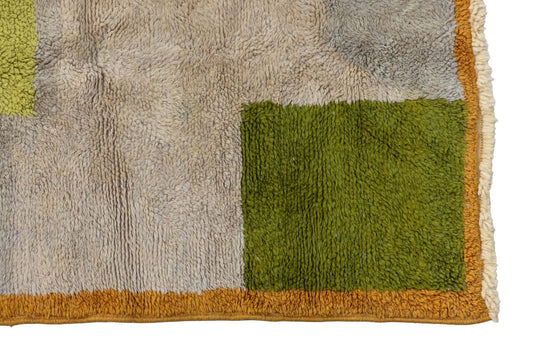 Kasbah Verde - Moroccan Rug with Geometric Blocks featuring soft wool and geometric designs in sage and olive.