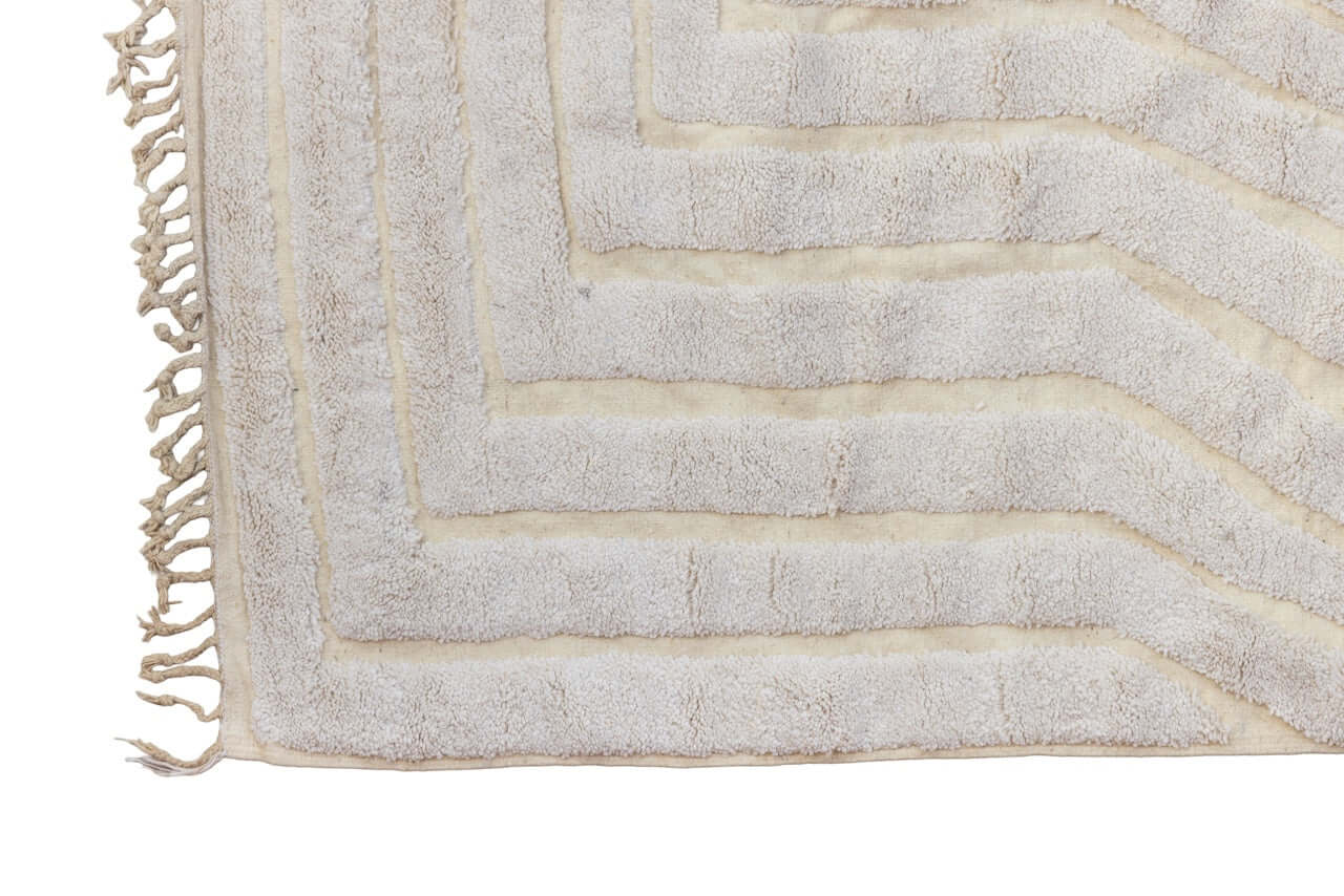Nomad Lines – Ivory Moroccan Rug showcasing raised linear patterns and soft ivory wool texture.