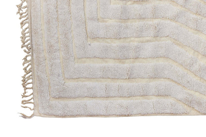 Nomad Lines – Ivory Moroccan Rug showcasing raised linear patterns and soft ivory wool texture.